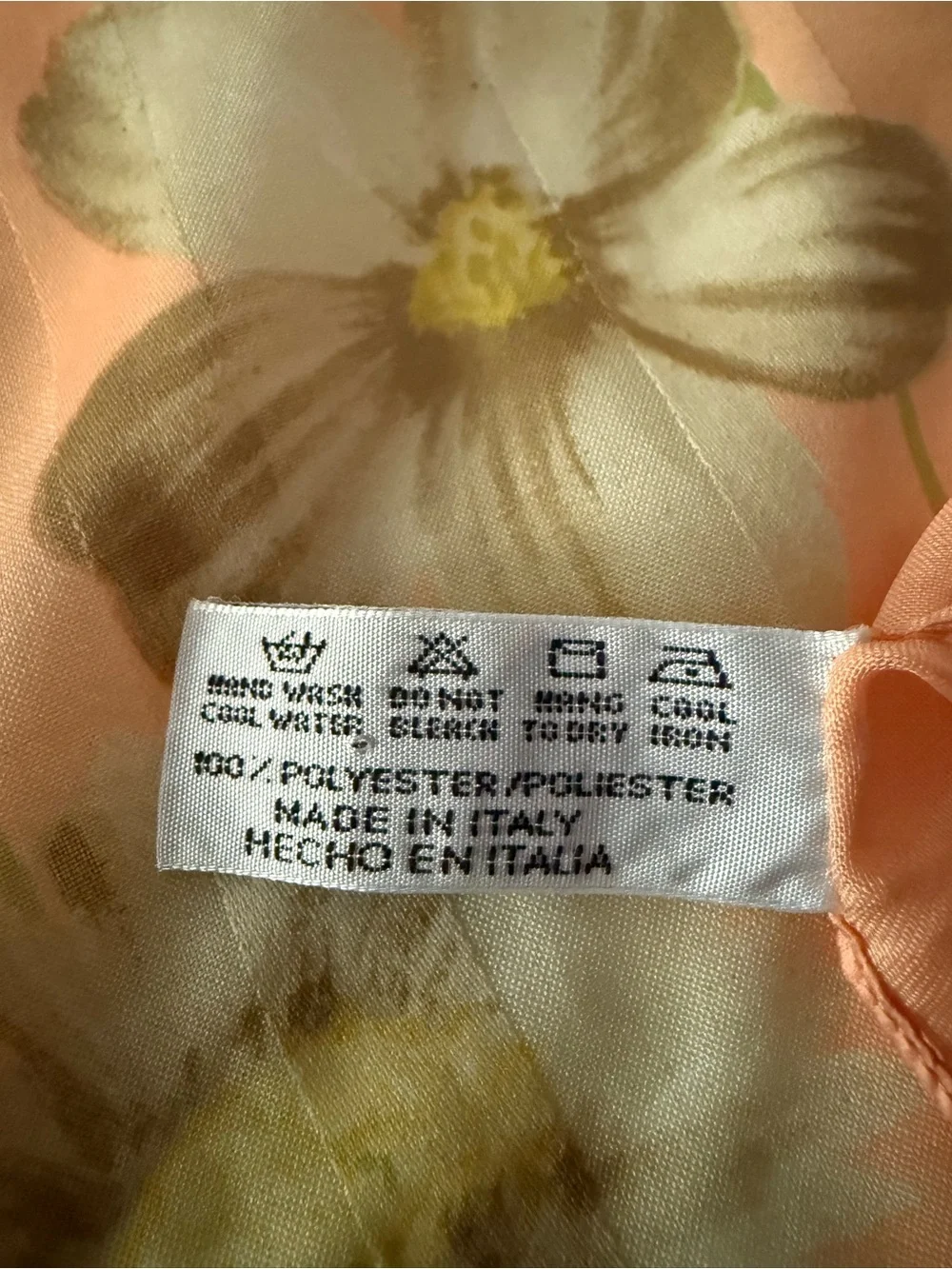 Vintage Symphony Peach Watercolor White & Yellow Flowers Chiffon Scarf Italy